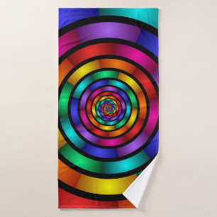 Toalha De Banho Arte Fractal Arredondada e Psicodélica Colorida Mo