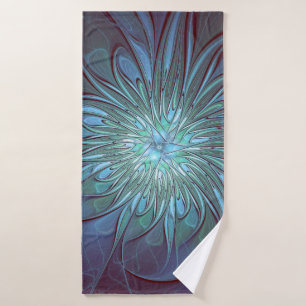 Toalha De Banho Arte Fractal de Flor Azul Moderno, Abstrato Trendy