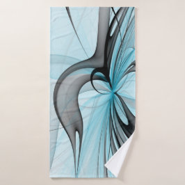 Toalha De Banho Arte Fractal Moderna Abstrata Antracite Cinza Azul