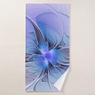 Toalha De Banho Arte fractal moderna abstrata lavanda azul