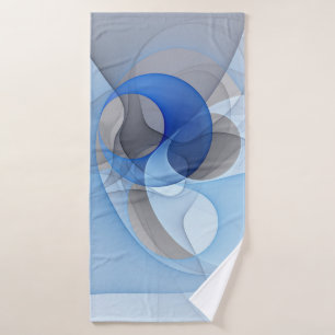Toalha De Banho Arte Gráfica Fractal Azul Cinza Abstrata Moderna