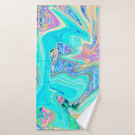 Toalha De Banho Arte Líquida Azul Aqua Retro em Hortênsias Abstrat