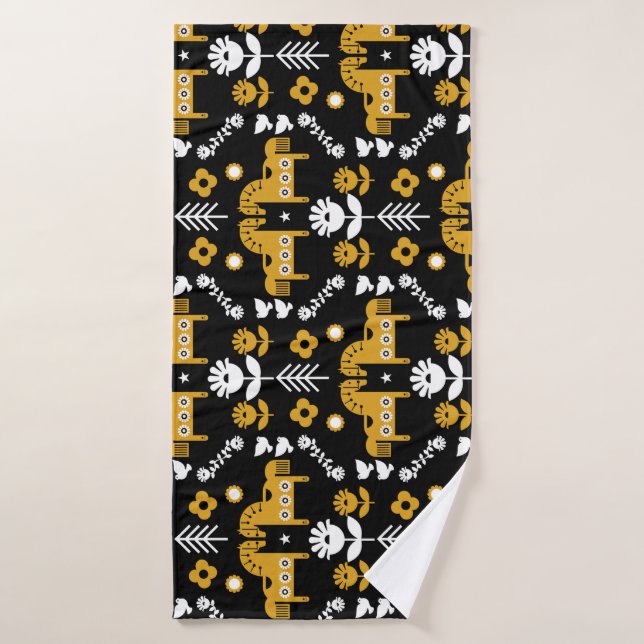 Toalha De Banho Arte popular sobre cavalos escandinavos (Toalha de Banho)