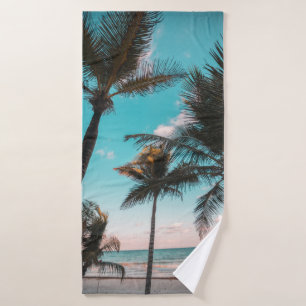 TOALHA DE BANHO ÁRVORE DE PALMAS TROPICAIS RETRO PELA PRAIA