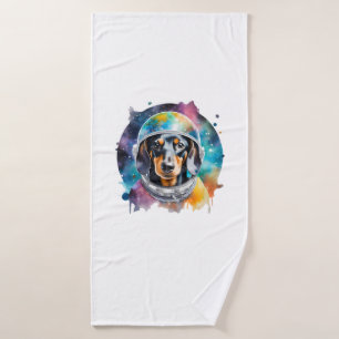 Toalha De Banho Astronauta de Galáxia Arco-Íris Dachshund