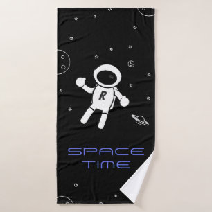 Toalha De Banho Astronauta no espaço - arte esboçada em preto &