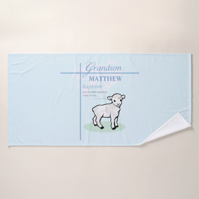 Toalha De Banho Avô Baptism Blue Boy Lamb Personalizado (Toalha de Banho)