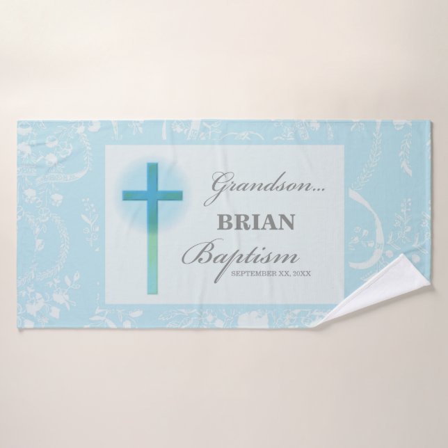 Toalha De Banho Avô Baptism Blue Lace Personalizado (Toalha de Banho)