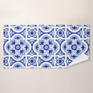 Toalha De Banho Azulejos italianos, majolica, padrão azul e branc