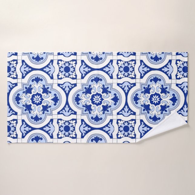 Toalha De Banho Azulejos italianos, majolica, padrão azul e branco (Toalha de Banho)