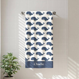 Toalha De Banho Baleia Azul Personalizada para Crianças
