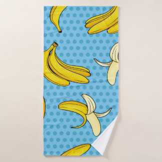 Toalha De Banho Banana amarela desenhada à mão em pontos azuis ba