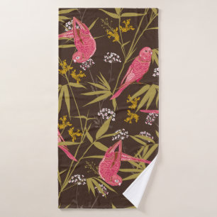 Toalha De Banho Beautiful Hand drawn parrot birds in Bamboo forest