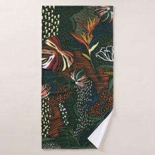 Toalha De Banho Beautiful retro hand drawn flower , tropical palm