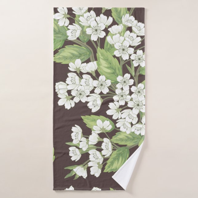 Toalha De Banho Beautiful seamless spring pattern with green branc (Toalha de Banho)