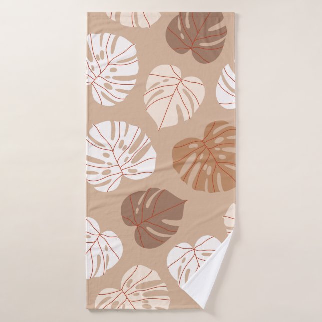 Toalha De Banho Beige monstera deixa um padrão sem descontinuidade (Toalha de Banho)