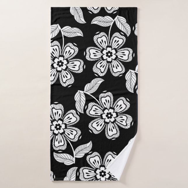 Toalha De Banho Black and white doodle flower patternblack,abstrac (Toalha de Banho)