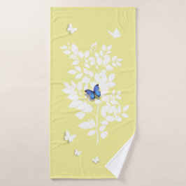 Toalha De Banho Blue Butterfly white leafy branch 