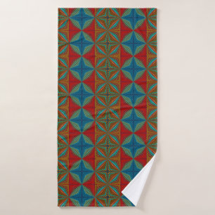 Toalha De Banho Boho Abstrato Hippie Legal Red Blue Etnic Trippy