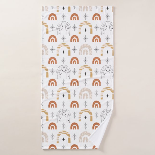 Toalha De Banho Boho retro linha arco-íris estrelas da lua (Toalha de Banho)