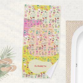 Toalha De Banho Bolhas Pastel Doodle Kawaii Feminino