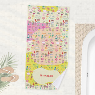 Toalha De Banho Bolhas Pastel Doodle Kawaii Feminino