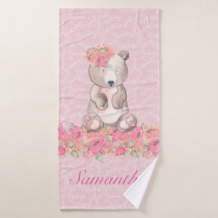 Toalha De Banho Bonito Meninas Rosa Floral Urso