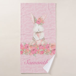Toalha De Banho Bonito Meninas Rosa Florland Bunny