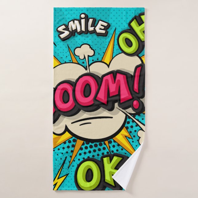 Toalha De Banho Boom pop art cloud bubble. Smile, wow, pow, cool,  (Toalha de Banho)