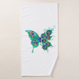 Toalha De Banho Borboleta com Penas de Pavão Verde