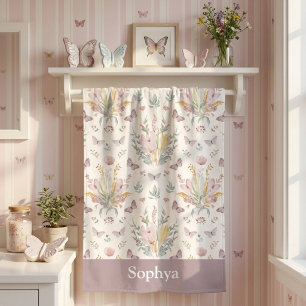 Toalha De Banho Borboleta Roxa Pastel Personalizada para Crianças