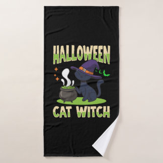 Toalha De Banho Bruxa de Gato do Halloween
