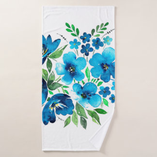 Toalha De Banho Buquê de aquarelas com cores azuis claras, fl maci