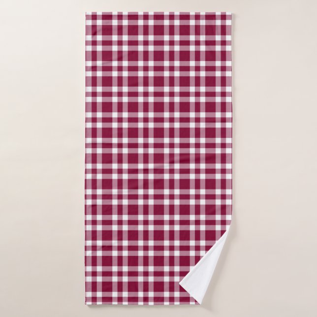 Toalha De Banho Burgundy White Plaid Pattern (Toalha de Banho)
