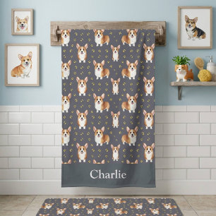 Toalha De Banho Cachorro Corgi Cinza Personalizado