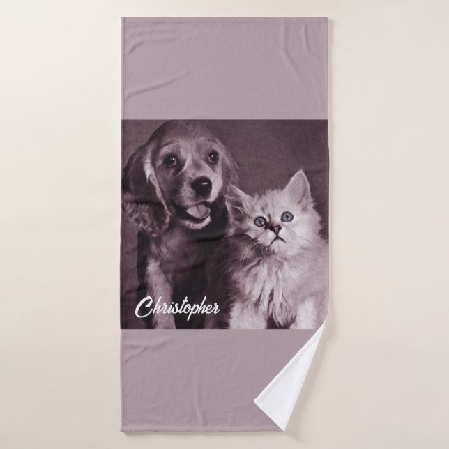 Toalha De Banho Cachorro e Gato, Procurando Personalizado (Toalha de Banho)