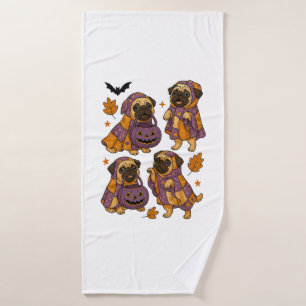 Toalha De Banho Cachorro Pug Fantasma Halloween Assustador