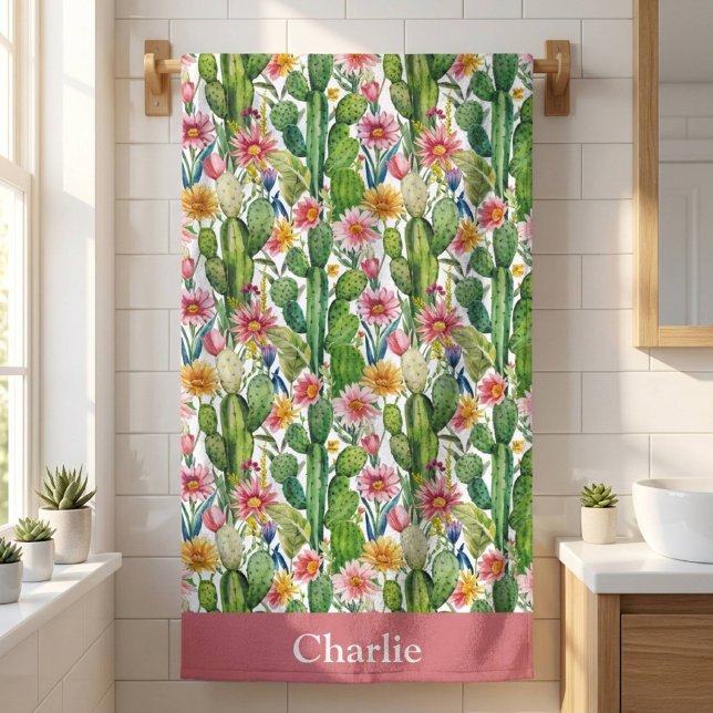 Toalha De Banho Cacto Floral Personalizado (Criador carregado)