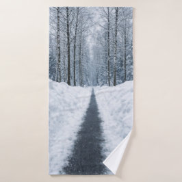 Toalha De Banho Caminho de Floresta de Inverno Nebuloso Paisagem d
