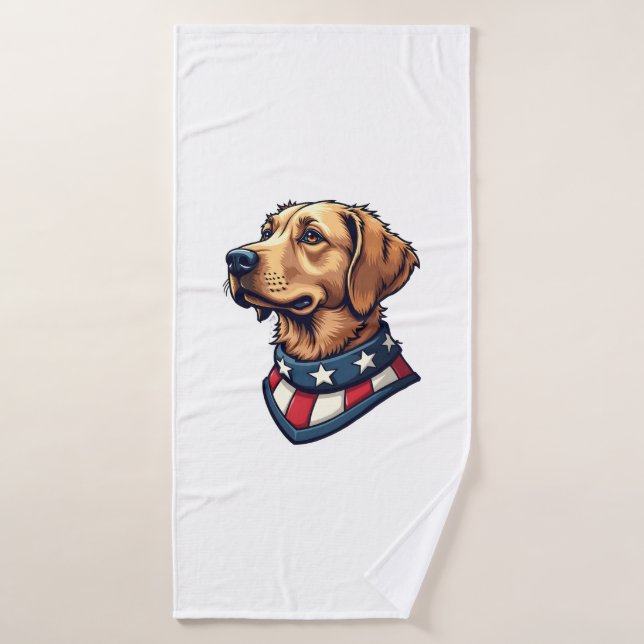 Toalha De Banho Camiseta Vintage de Cachorro Patriótico Retriever  (Toalha de Banho)