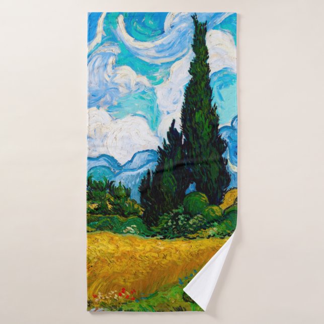 Toalha De Banho Campo de Trigo com Ciprestes, Van Gogh (Toalha de Banho)