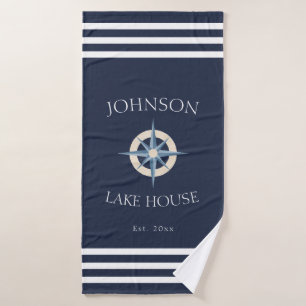 Toalha De Banho Casa de Lago Navy Compass Rose