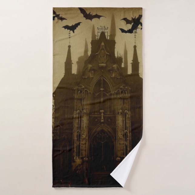 Toalha De Banho Catedral gótica de Halloween/outono e morcegos (Toalha de Banho)