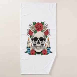 Toalha De Banho Caveira Floral com Velas Halloween