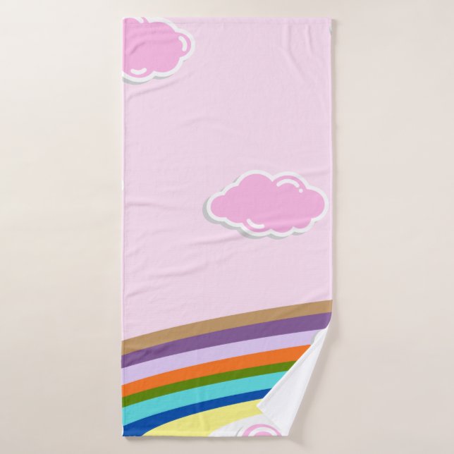 Toalha De Banho céus de algodão doce rosa com arco-íris (Toalha de Banho)