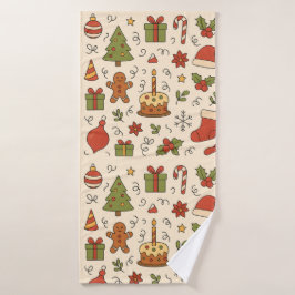 Toalha De Banho Cheerful Christmas Doodle Pattern
