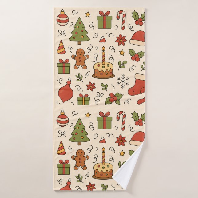 Toalha De Banho Cheerful Christmas Doodle Pattern (Toalha de Banho)