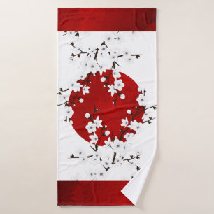 Toalha De Banho Cherry Blossomo Red Black White Floral