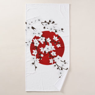 Toalha De Banho Cherry Blossoms Red Black White Ascensão Sun