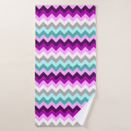 Toalha De Banho Chevrons Bath Towel Teal Branco Roxo